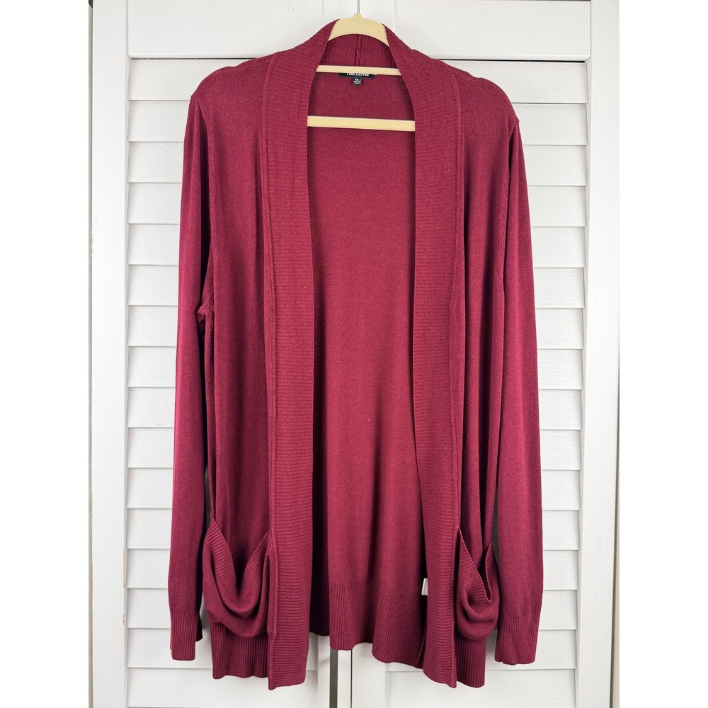 Pink Clover Cardigan XXL Burgundy Open Front Knit Pockets NEW